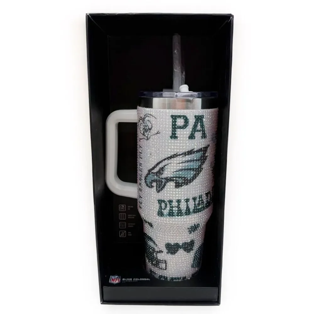 NFL Philadelphia Eagles Bling Colossal Tumbler 40 oz White Bedazzled Iridescent